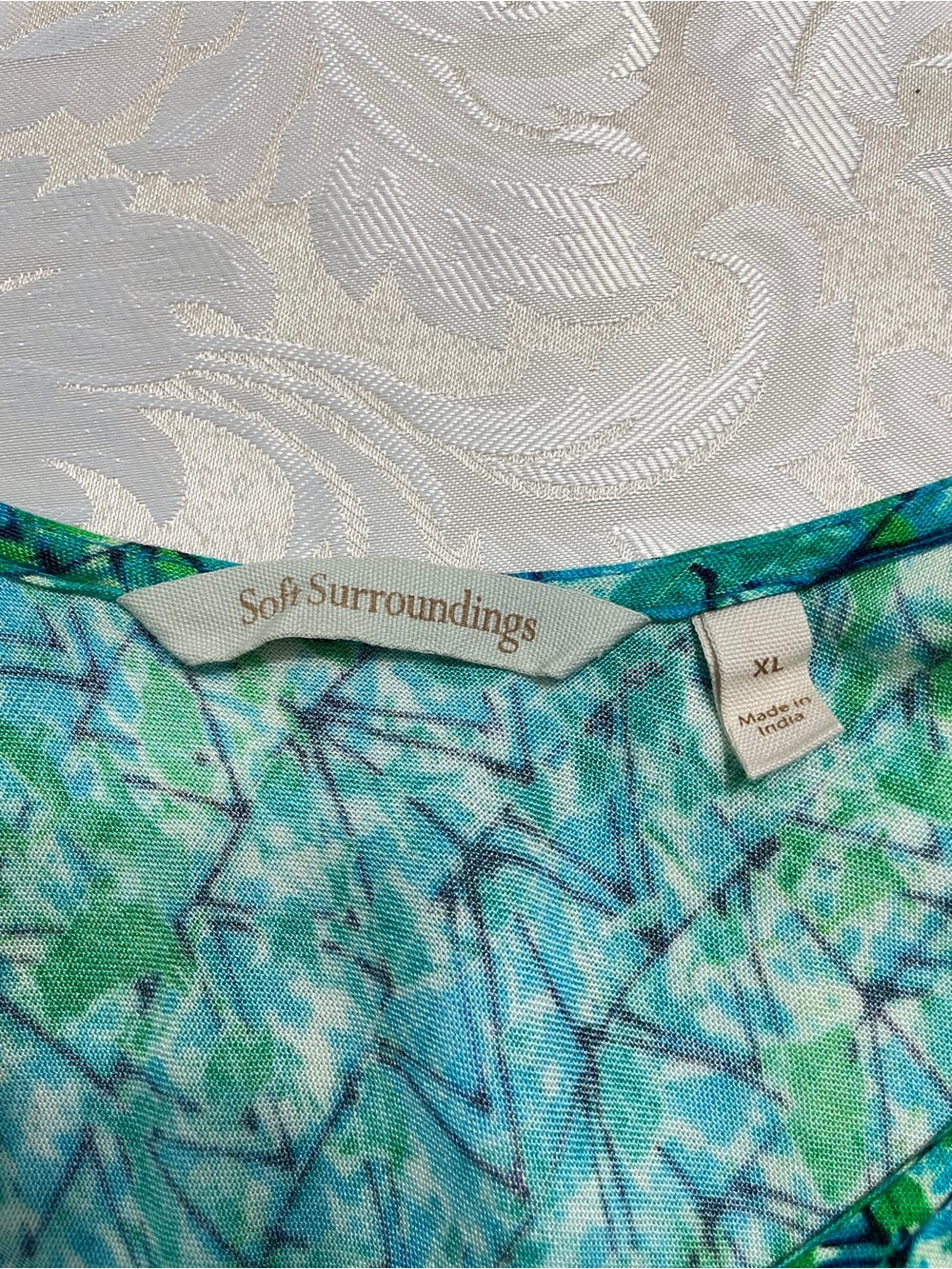 Soft Surroundings Mariana Dress XL Green Blue Mosaic Tiered Rayon Maxi - Picture 10 of 11